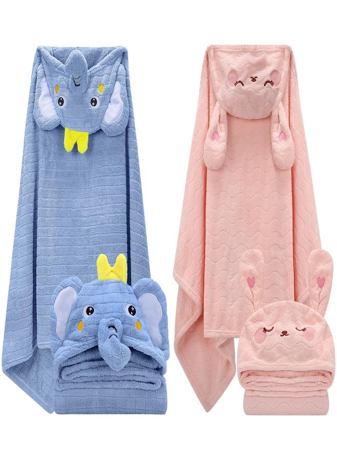 مناشف أطفال بغطاء رأس من VZZNN، عبوة من قطعتين - 26 × 55 بوصة، مناشف استحمام فائقة النعومة للأطفال حديثي الولادة، مناشف فائقة الامتصاص ومضادة للحساسية للأطفال الصغار من عمر 0 إلى 6 سنوات (فيل + أرنب) - Image 1